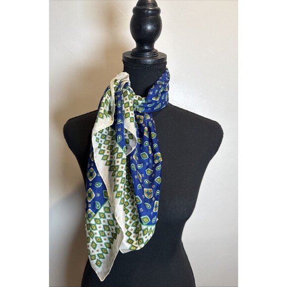 Sarah Coventry Scarf Made in Italy Blue Green Yellow Paisley Floral - Picture 3 of 8